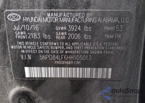 2017 Hyundai Elantra Se z USA, uszkodzony, nr VIN 5NPD84LF6HH105013